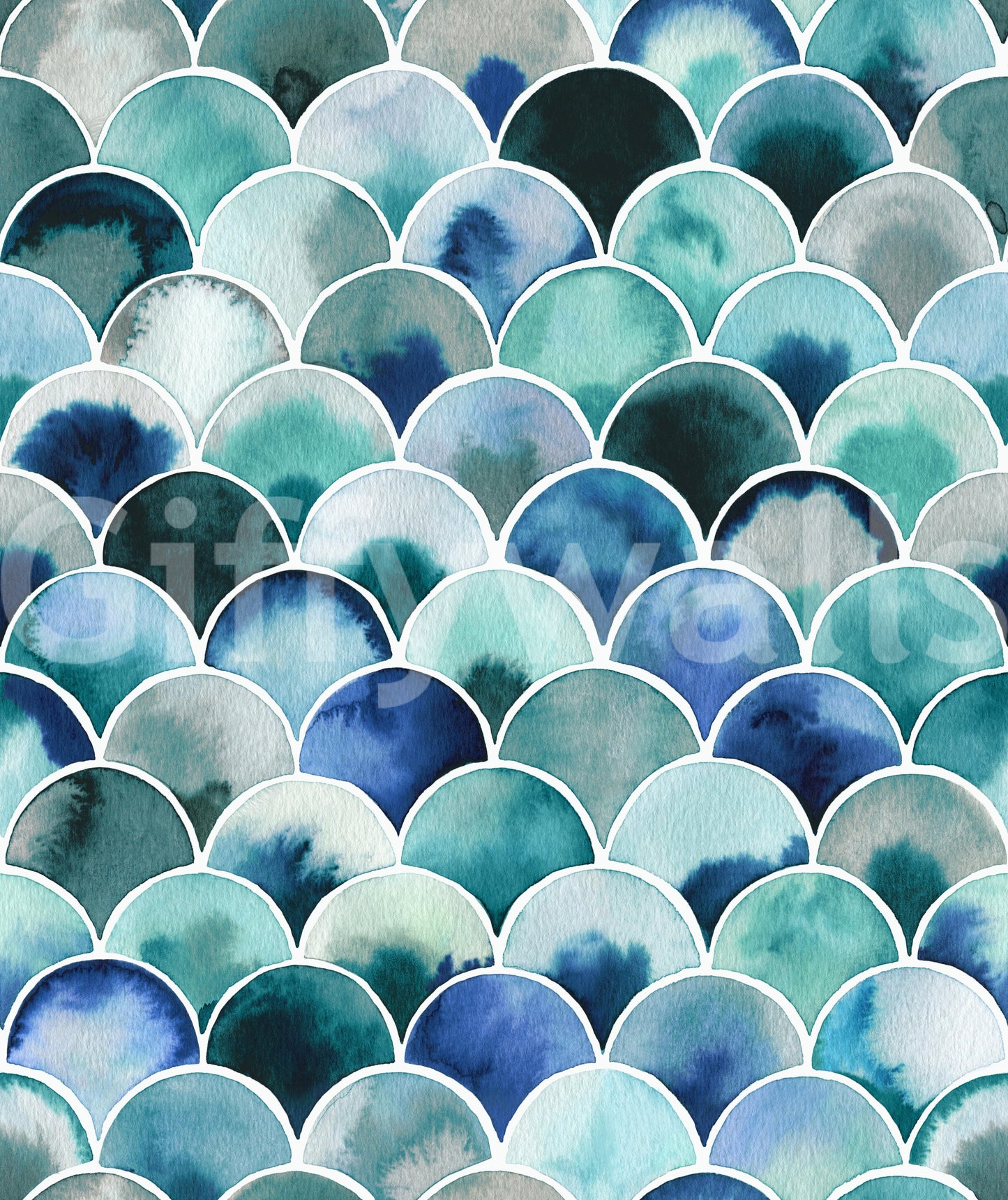 Art Deco Japandi Blue Vintage tapet