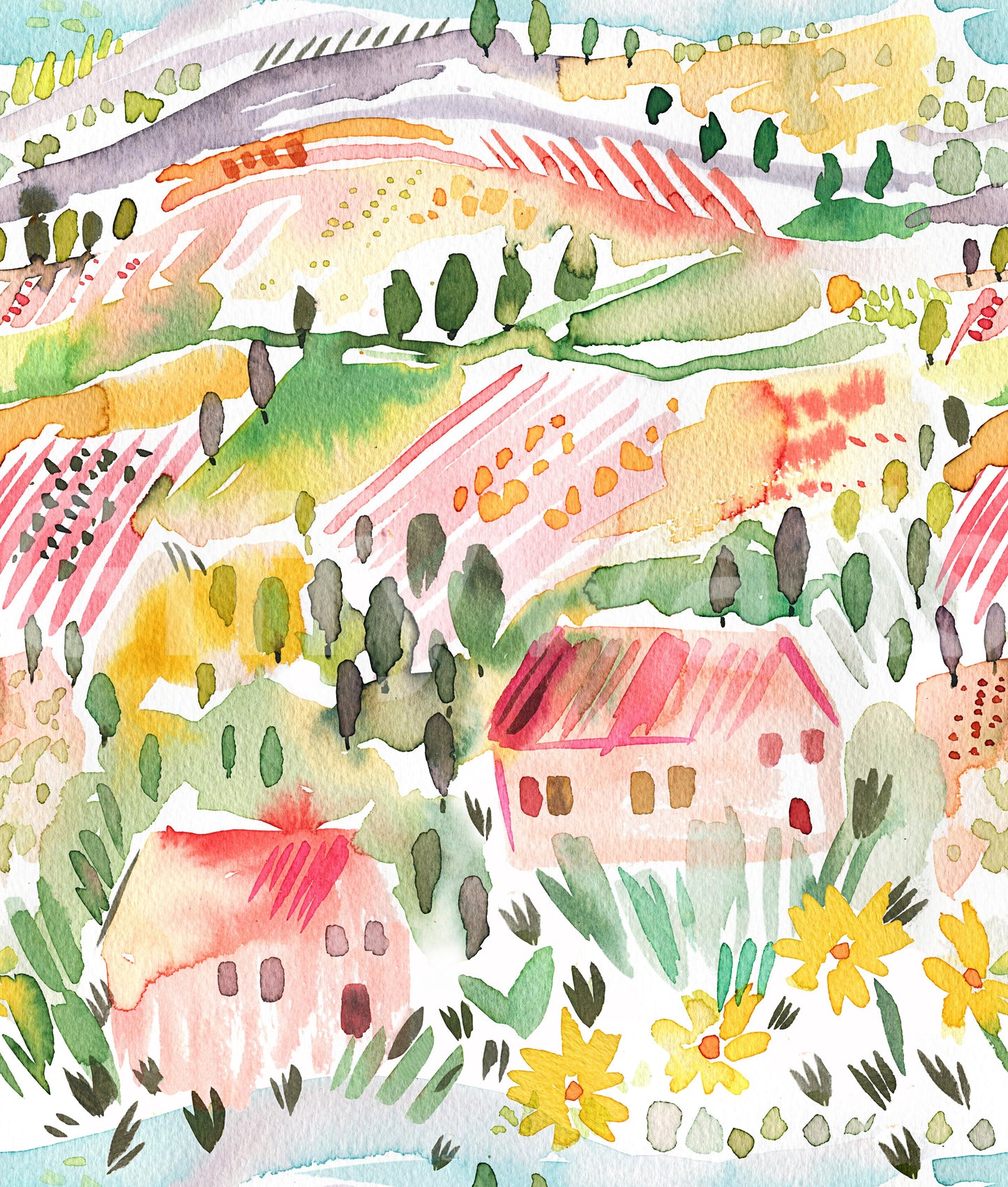 Landskab Toscana Watercolor tapet