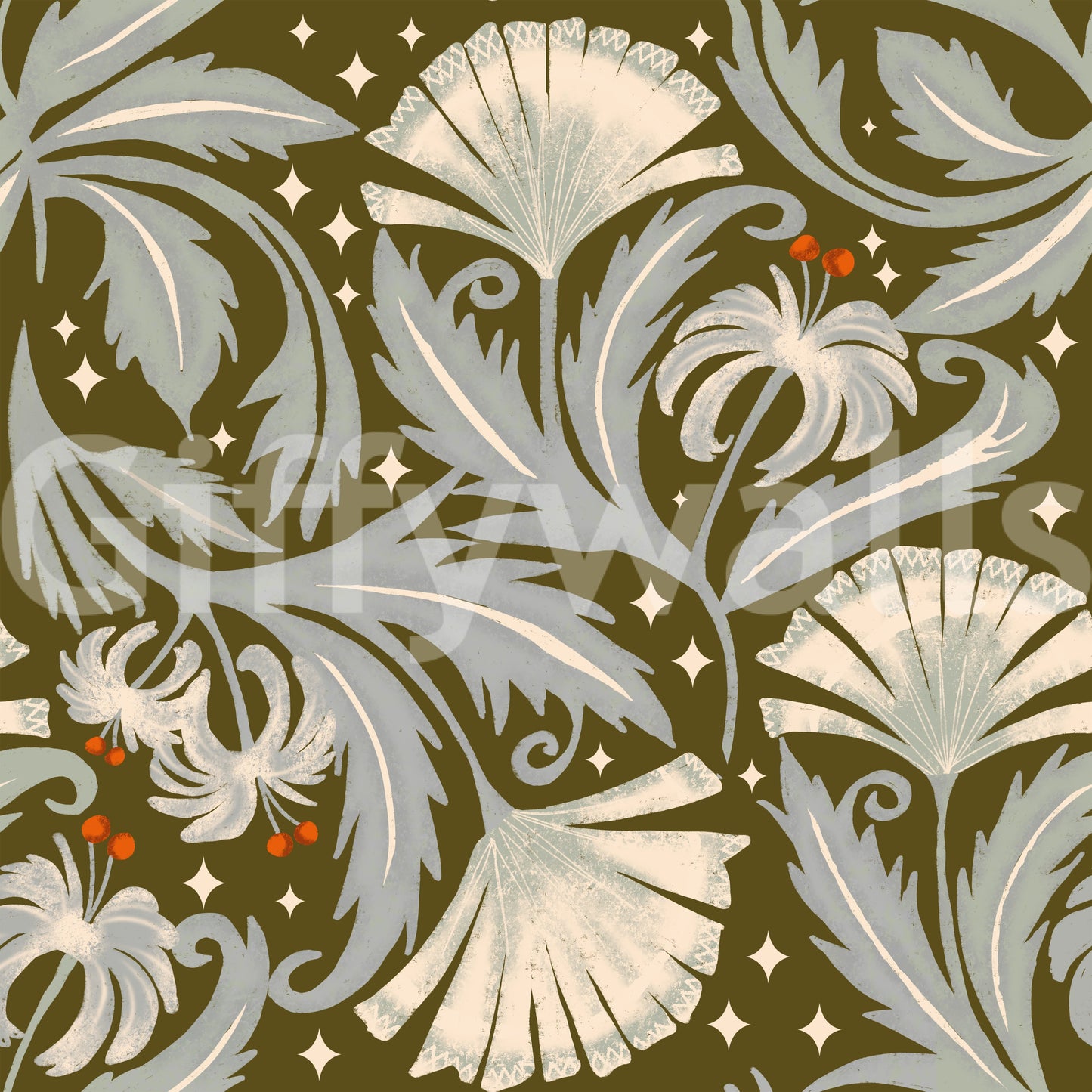 Vintage Botanica Olive Bronze - Heritage Revival Floral Wallpaper