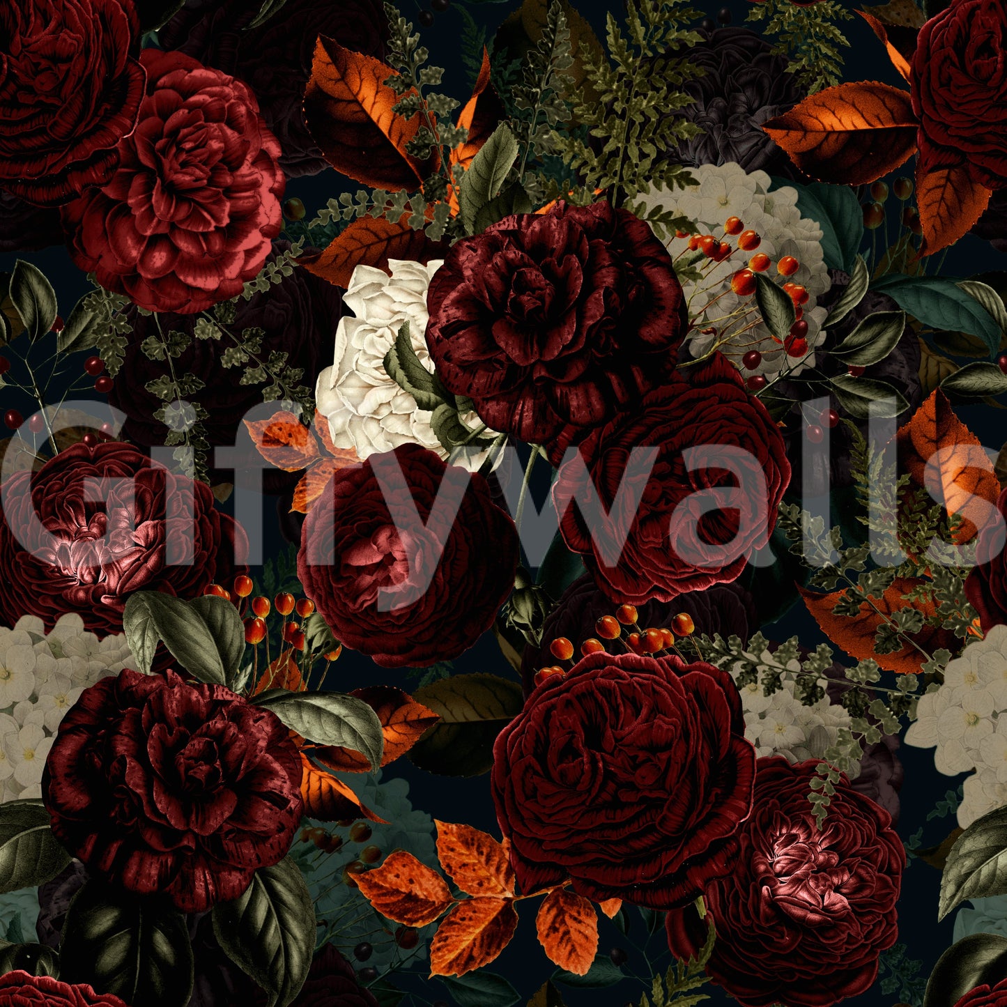 Moody heritage wallpaper featuring gothic flowers