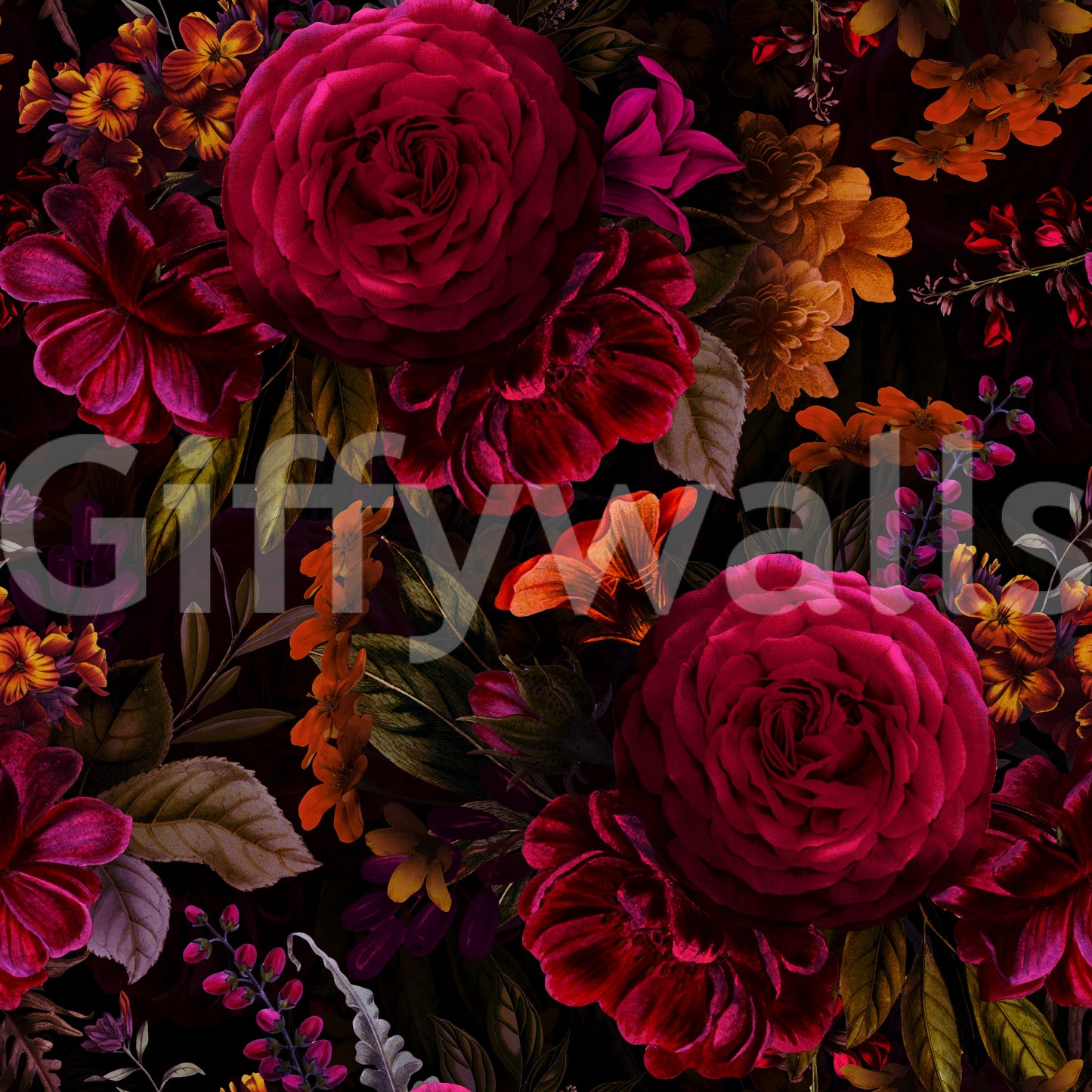 Dark, moody florals in wallpaper mural for a timeless look