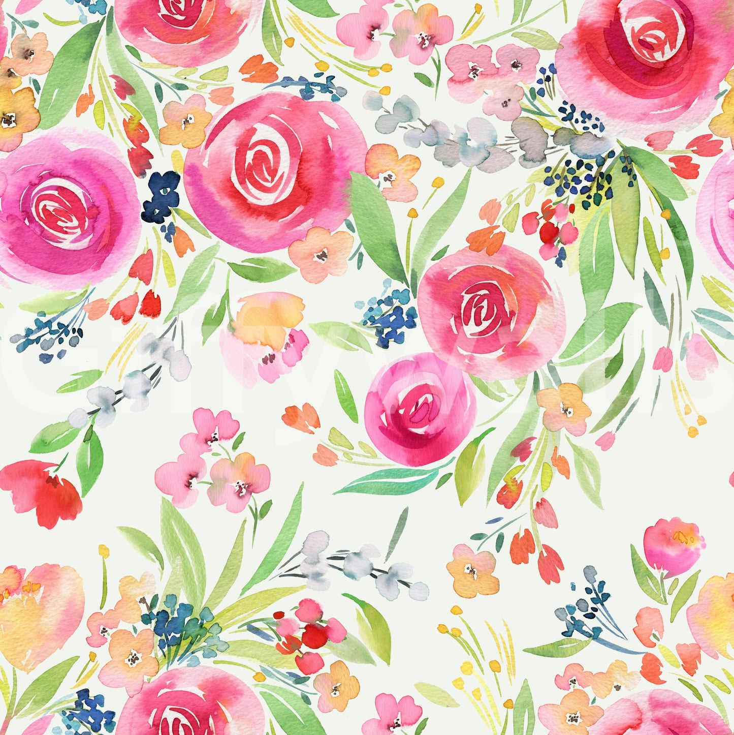 Rose-filled wallpaper with whimsical flowers and natural, flowing patterns.