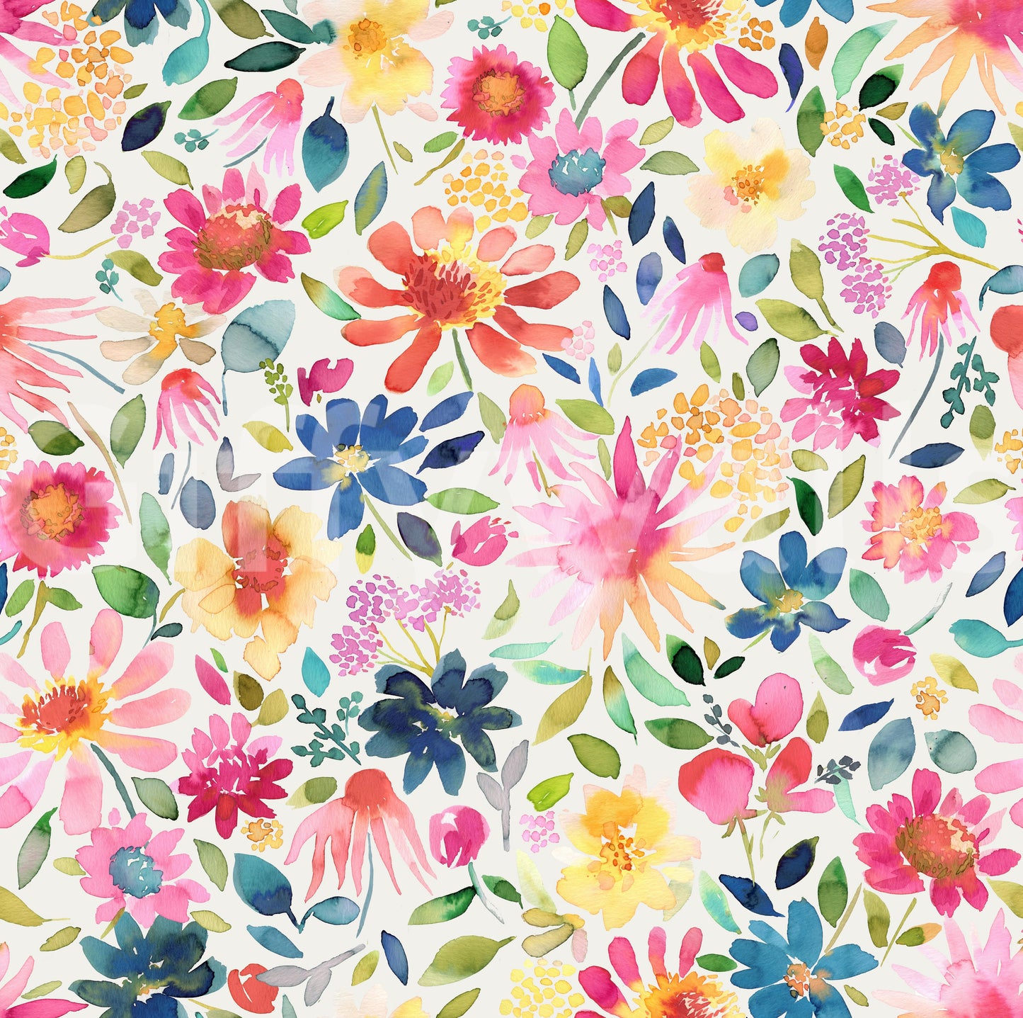 Spring wallpaper design with colorful zinnias and botanical details.