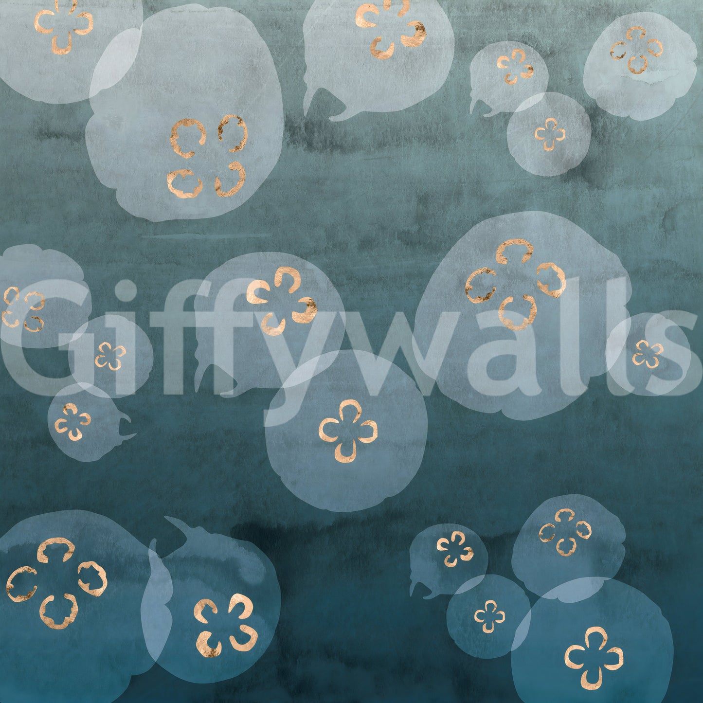 Petrol blue jellyfish mural wallpaper for serene home decor.