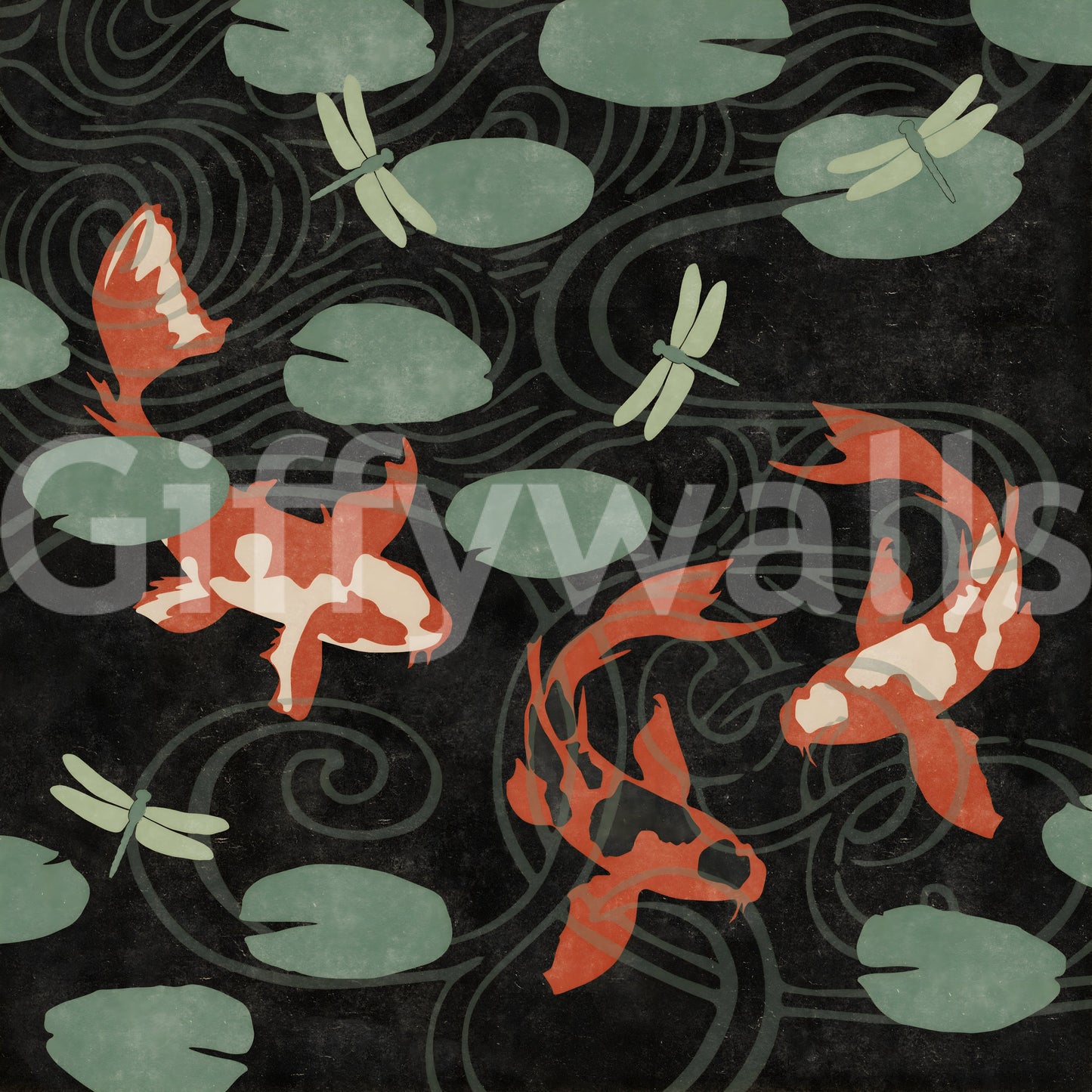 Three Koi Pond Wall Mural for nature lovers' rooms.