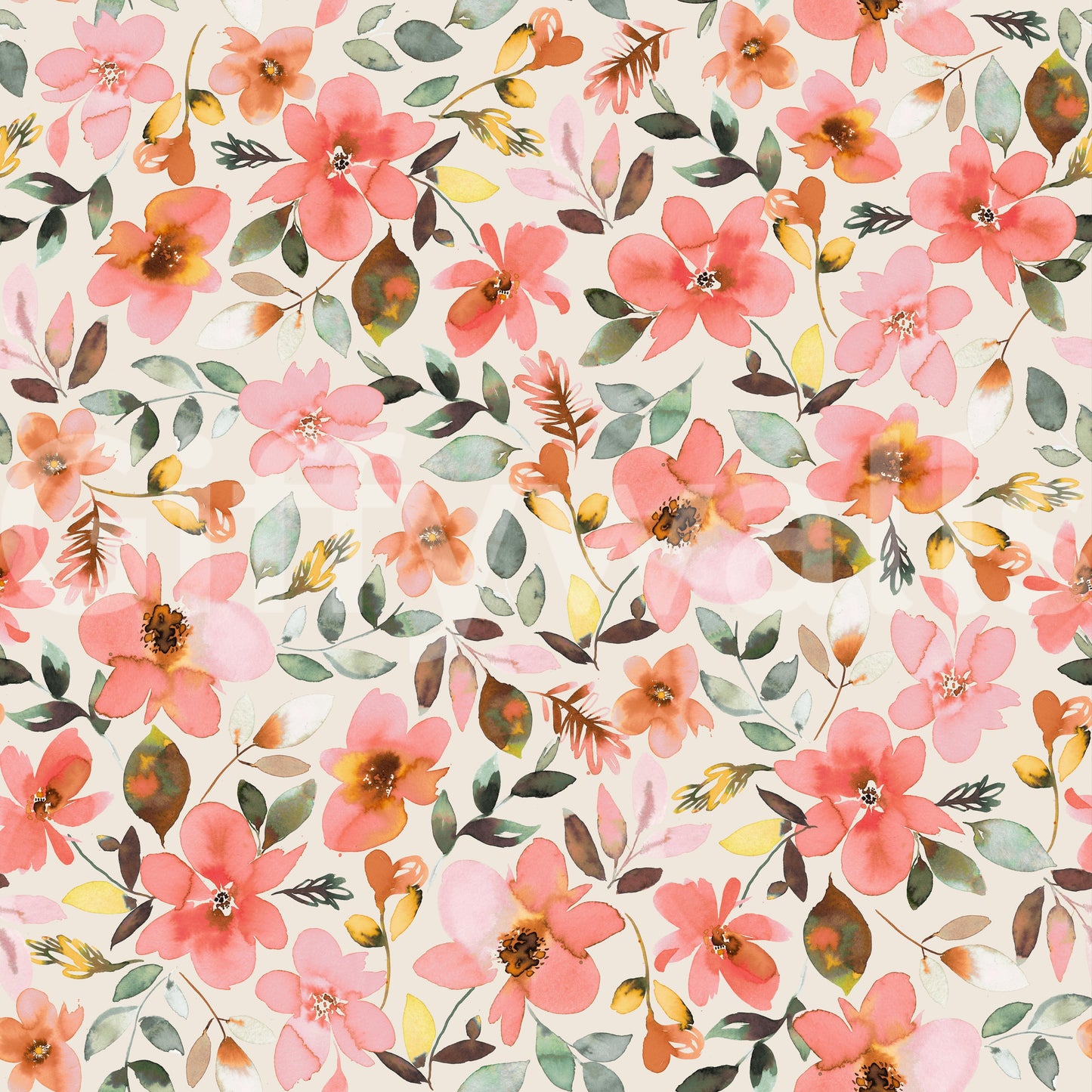 Tropical bloom wallpaper in blush and beige for a relaxed feel.