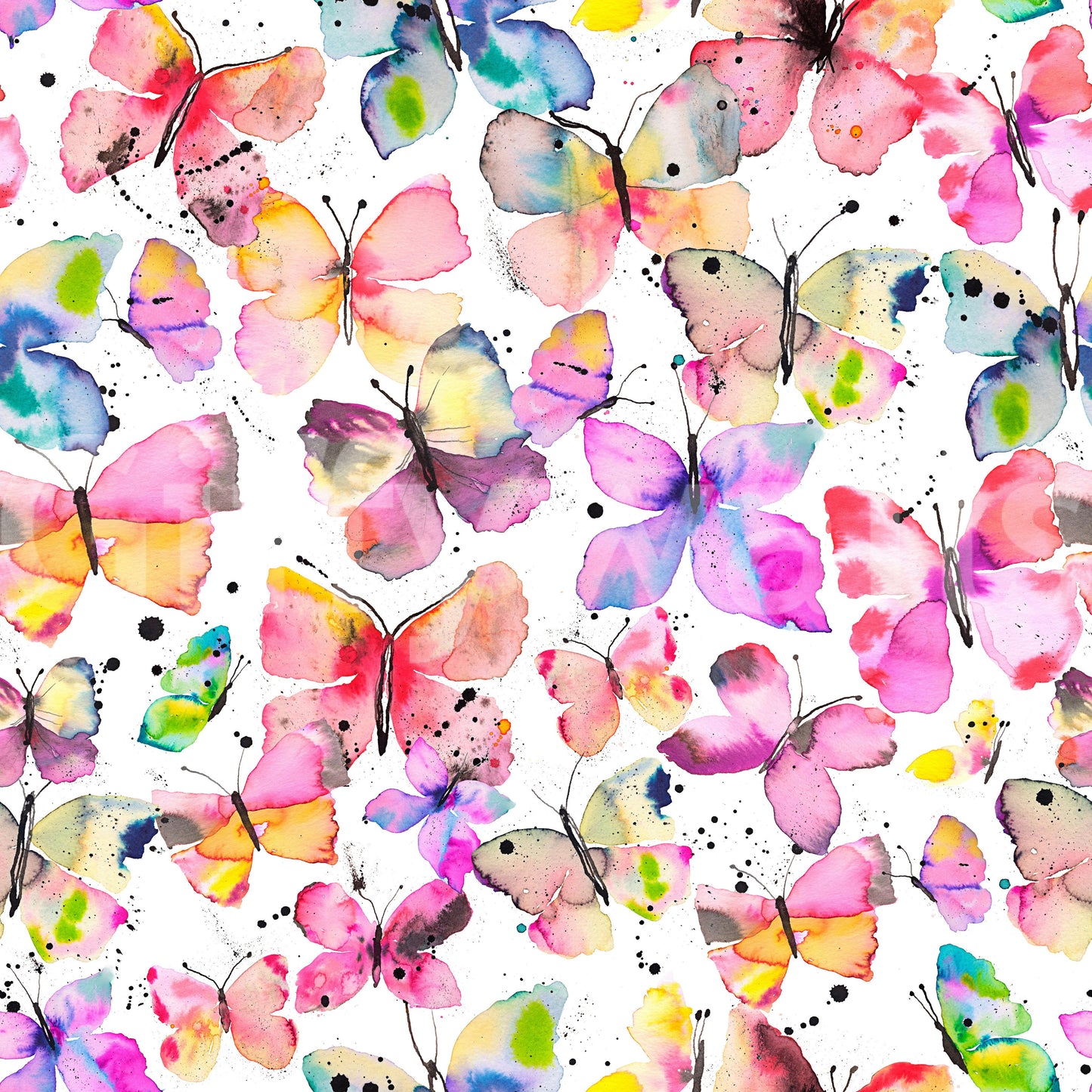 Wallpaper with watercolor butterflies ideal for nurseries and bedrooms.