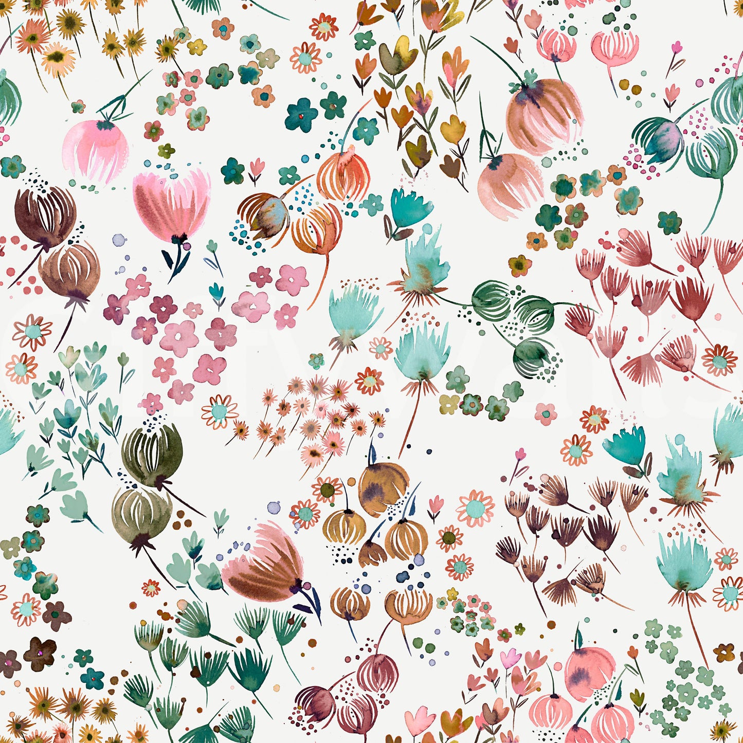 Hand-painted flower bud mural with green and orange highlights.