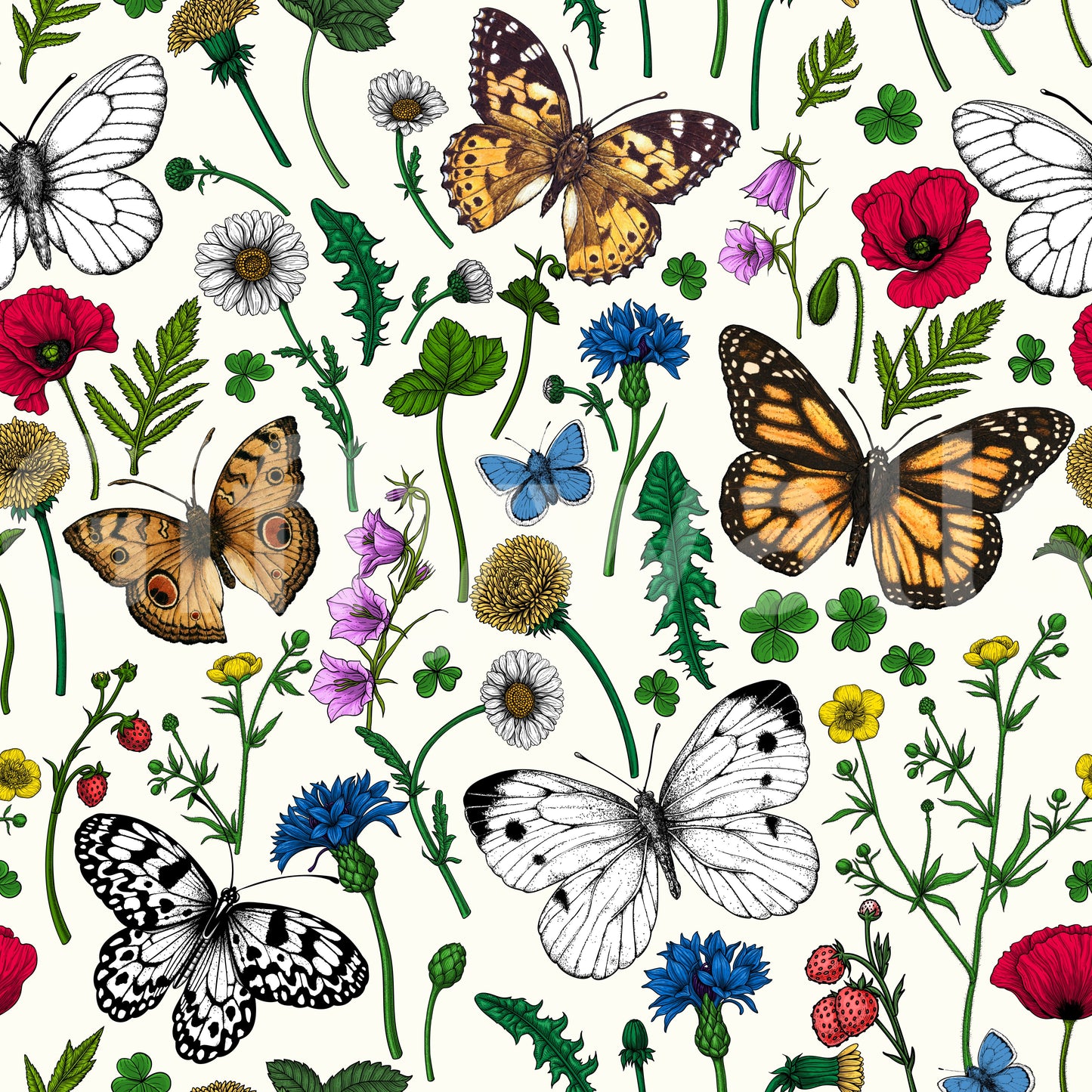 Vibrant butterfly and wildflower wallpaper for joyful spaces