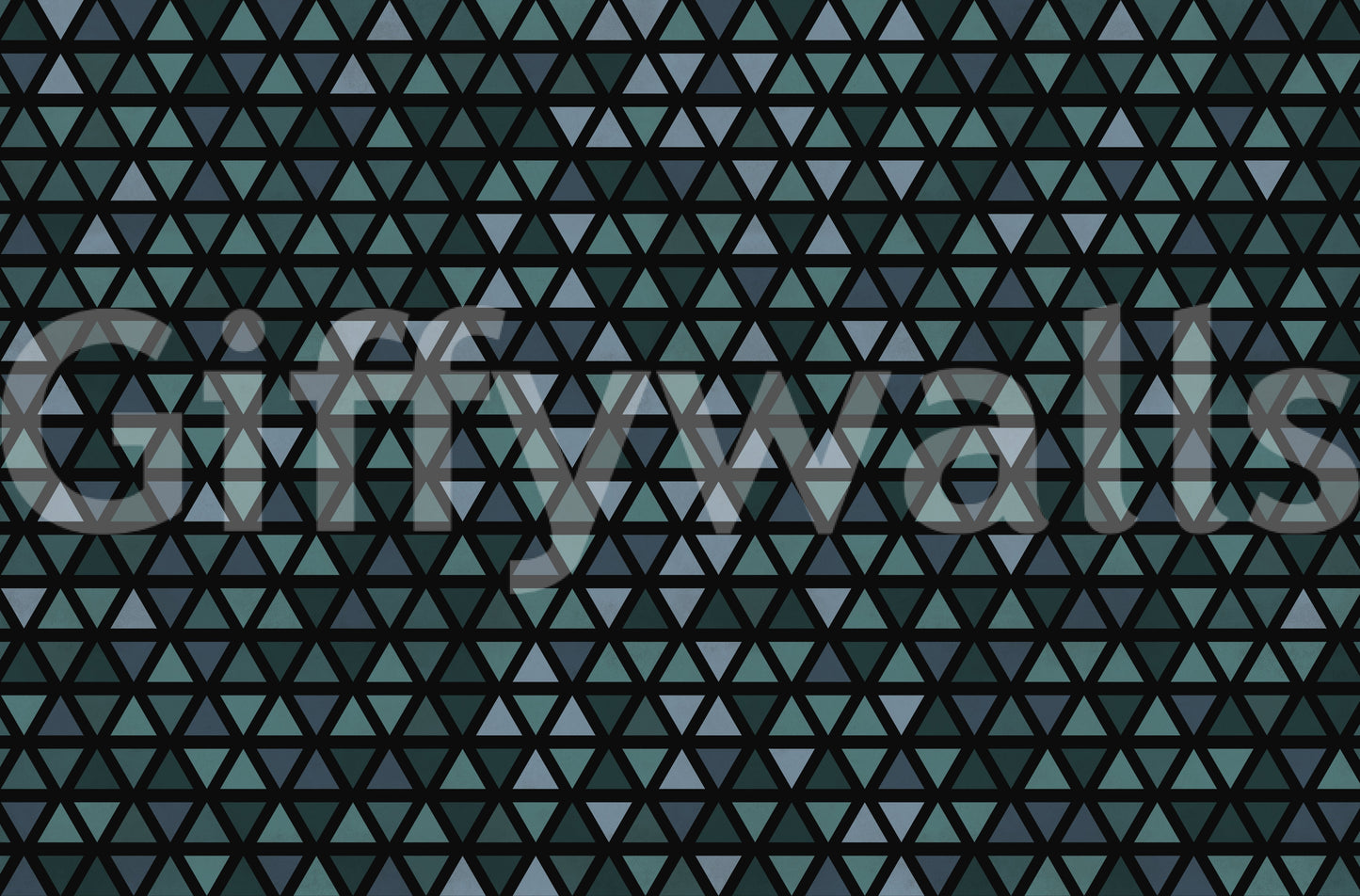 Graphic triangle mural wallpaper in cool contemporary tones.