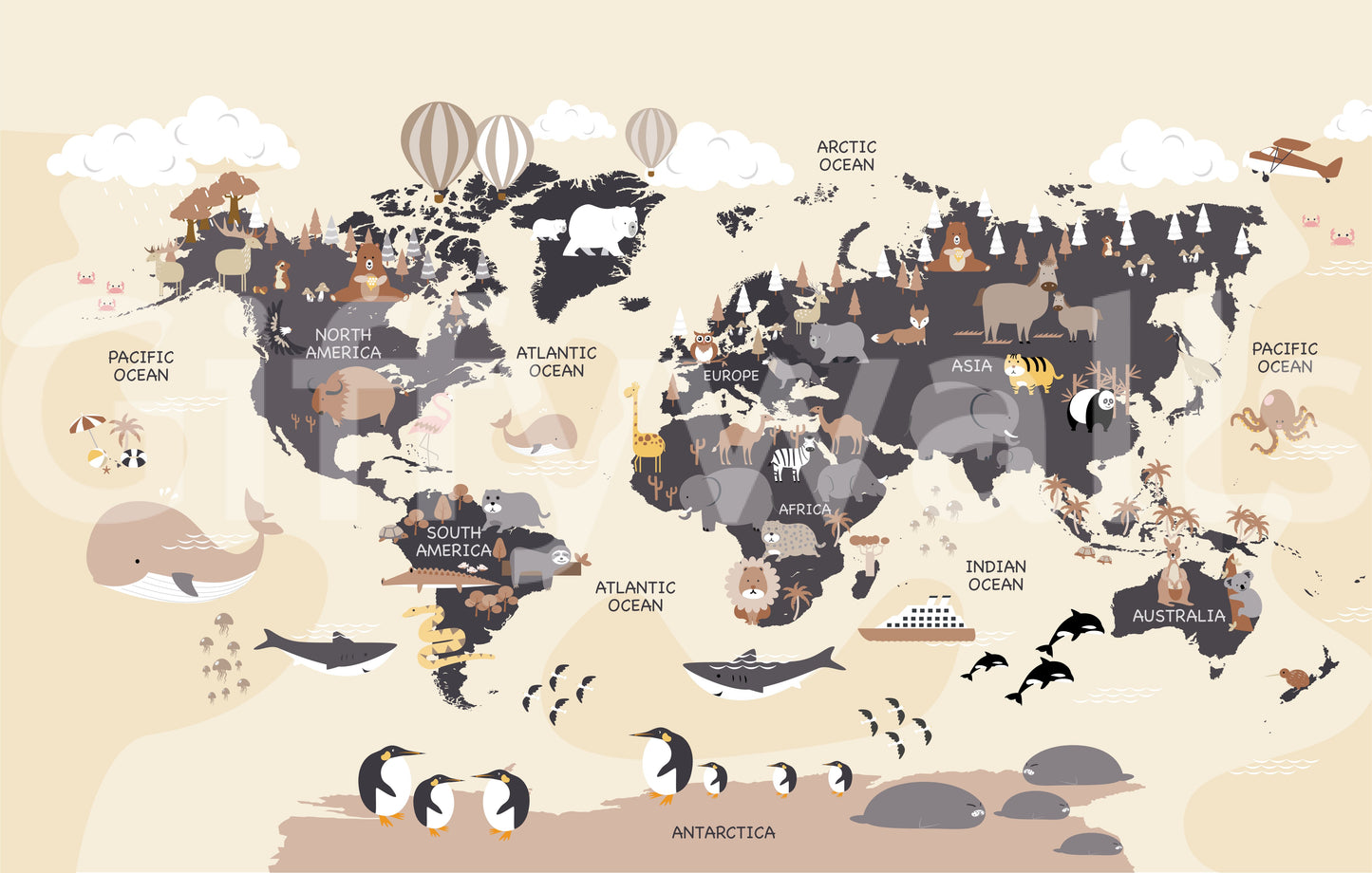 Simple geography mural for walls