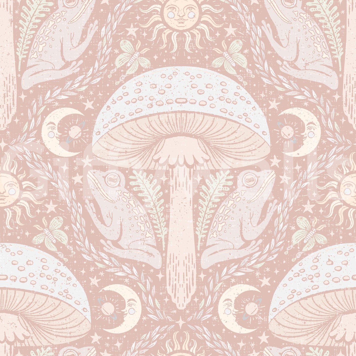 Delicate fungi and floral pattern with whimsical style