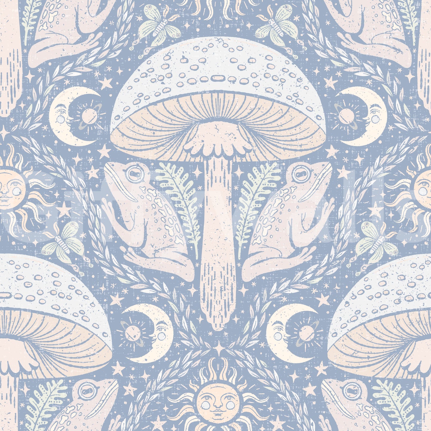 Whimsical gothic wallpaper with fungi illustrations