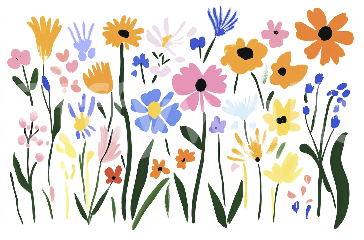 Oversized flowers in artistic cut-out style mural