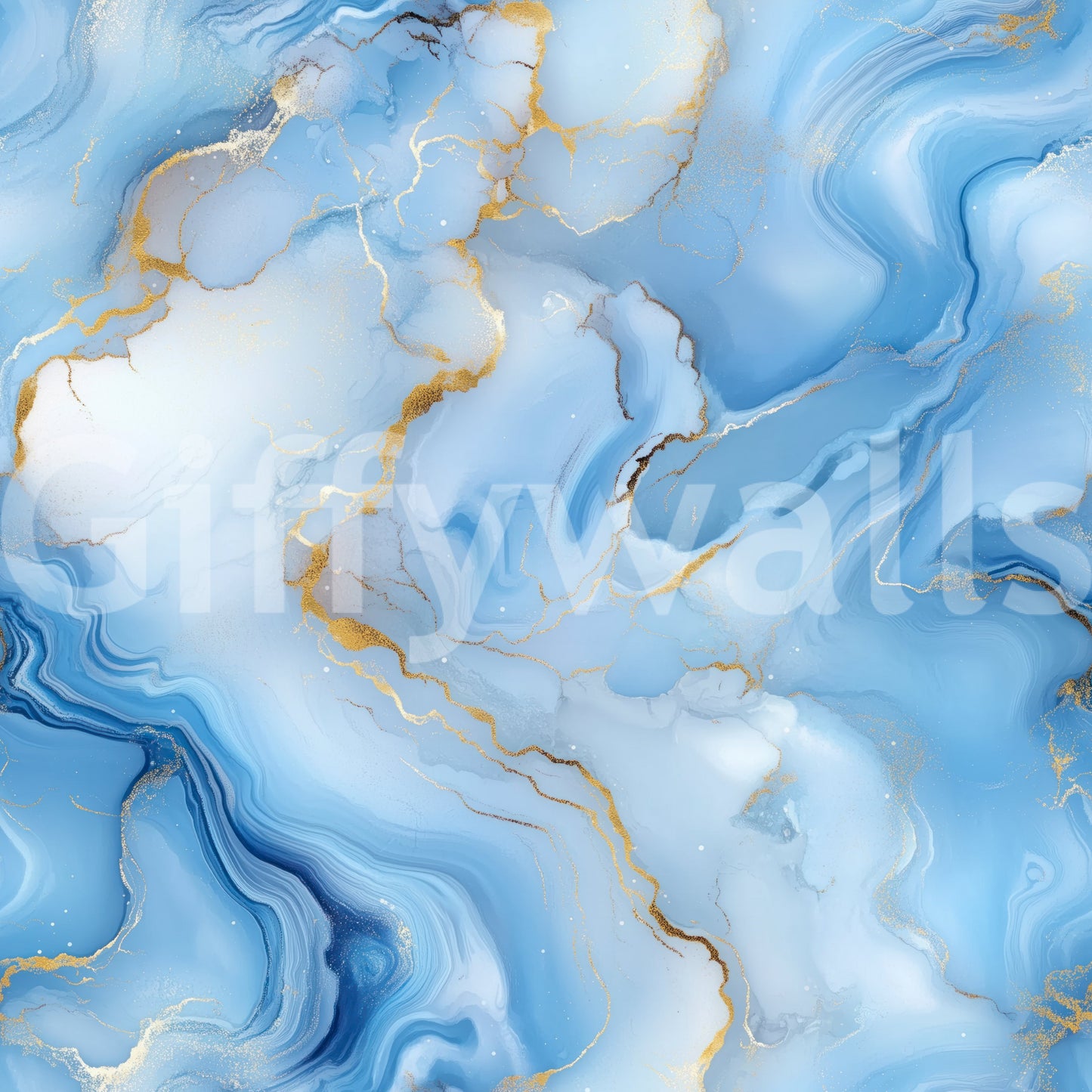 Blue and gold fluid texture wallpaper for bold decor