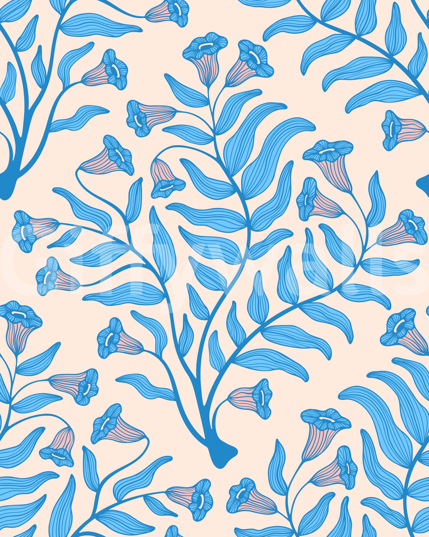 Sophisticated floral damask wallpaper in soft hues