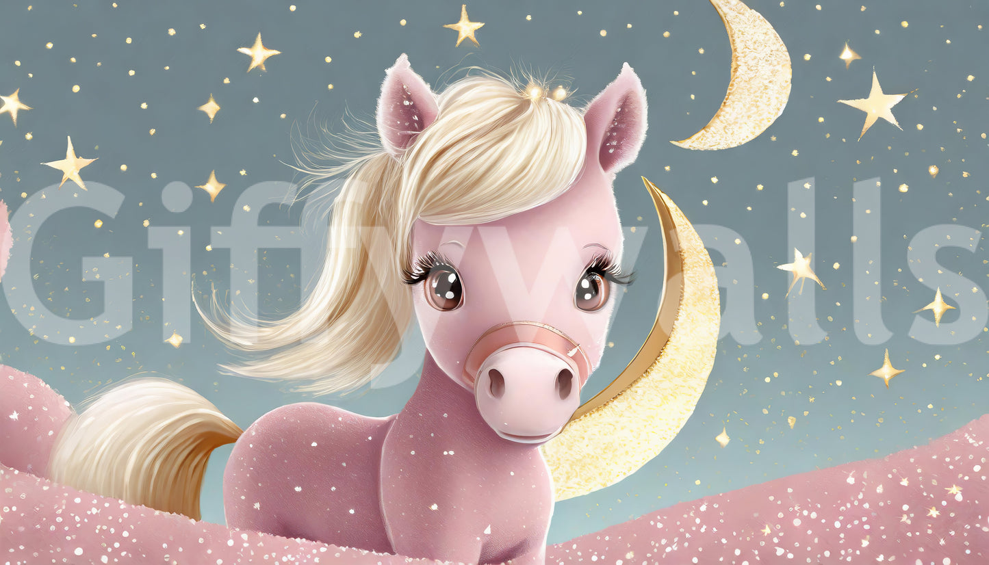 Calm night sky wallpaper mural with cute pony motif