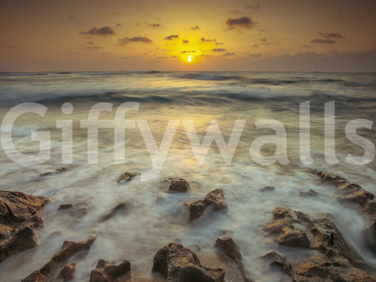 Nature mural with beach and sunset glow