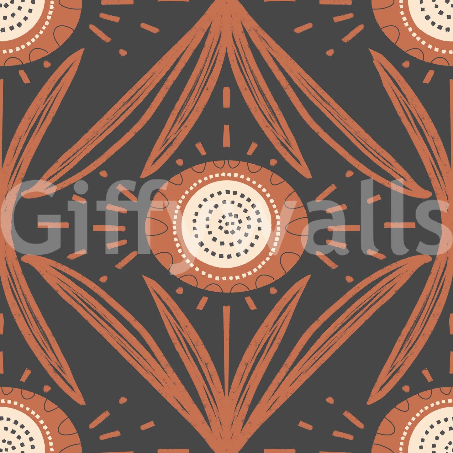 Charcoal and terracotta floral wallpaper pattern