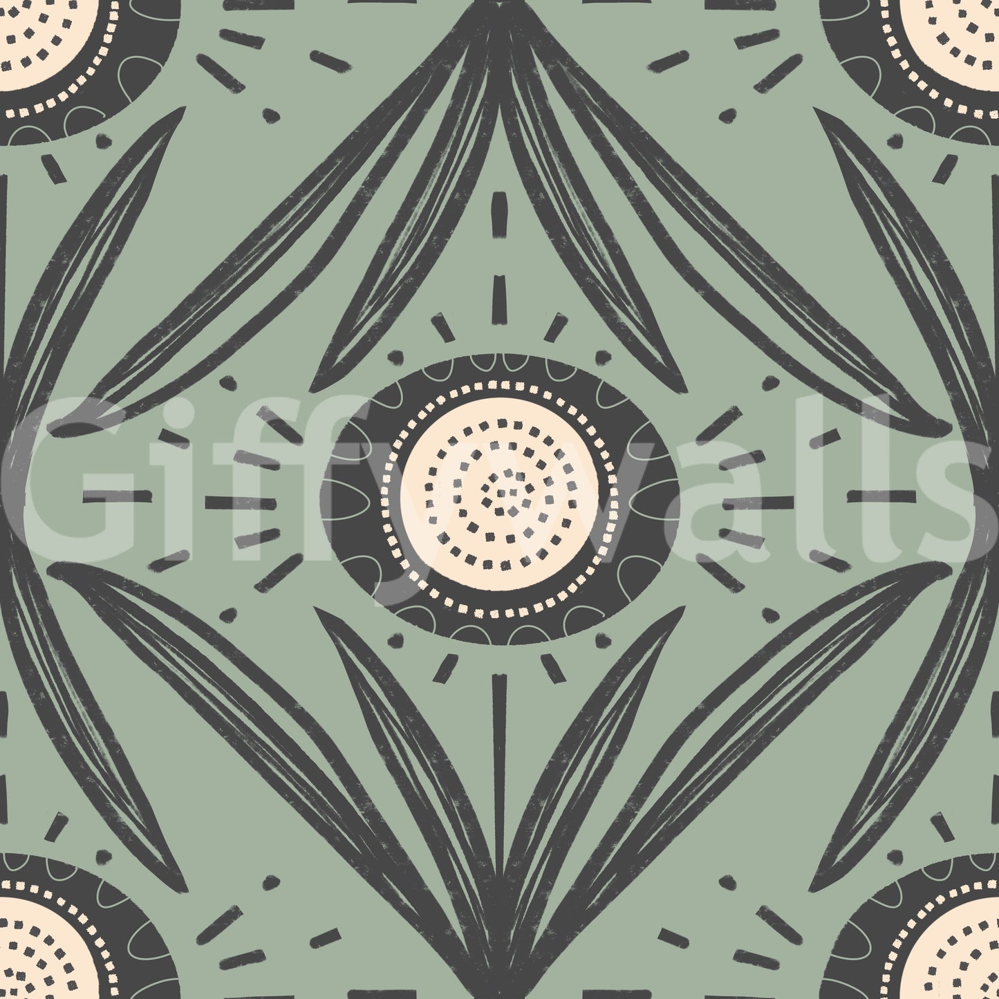 Detailed folk floral print wallpaper