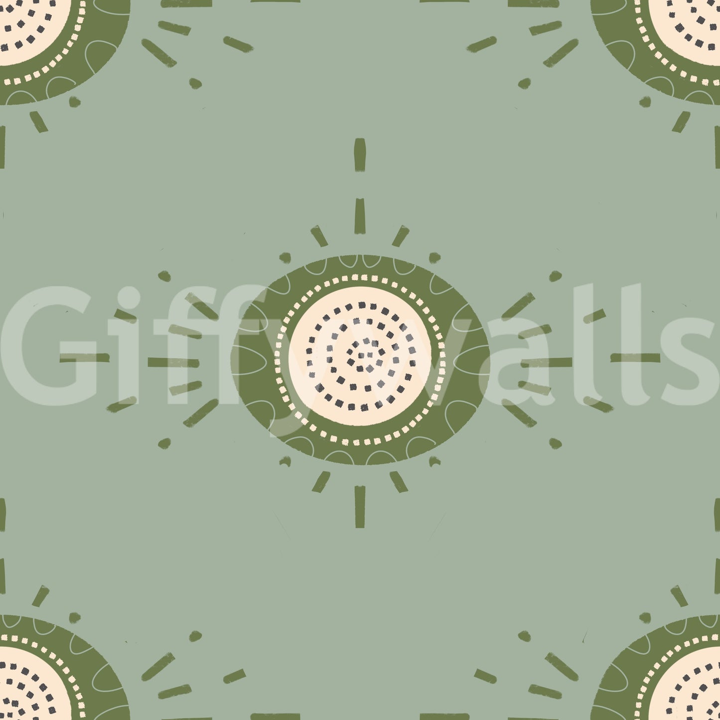 Mid-century modern floral motifs in a calming sage and olive color palette