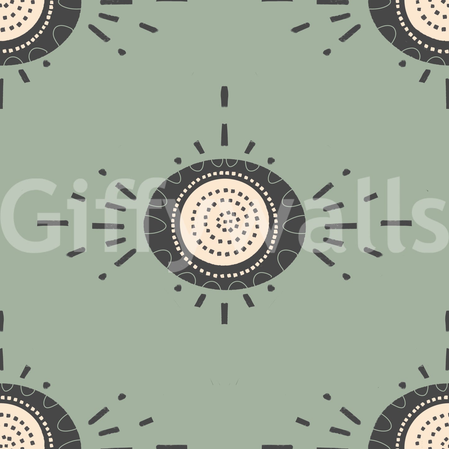 Light charcoal florals on a soft sage backdrop for a modern look