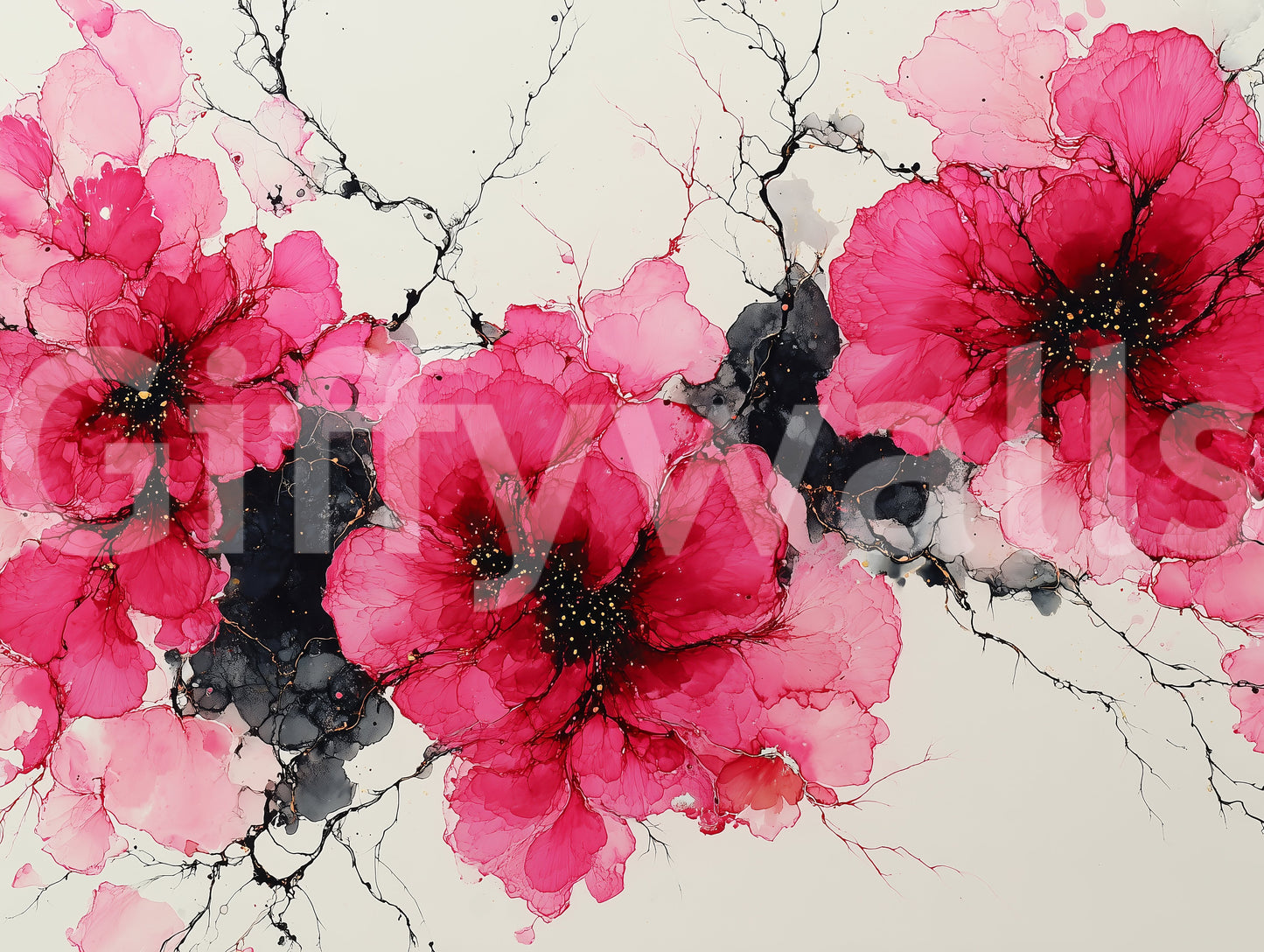 Bold ink-style wall mural close-up