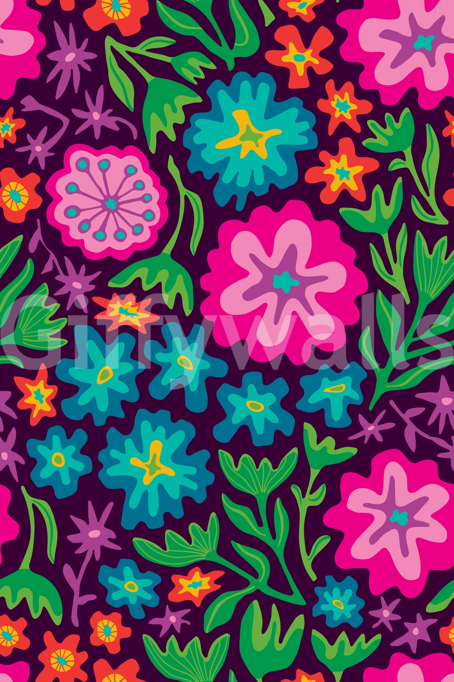 Floral wallpaper with a dramatic, colorful contrast.