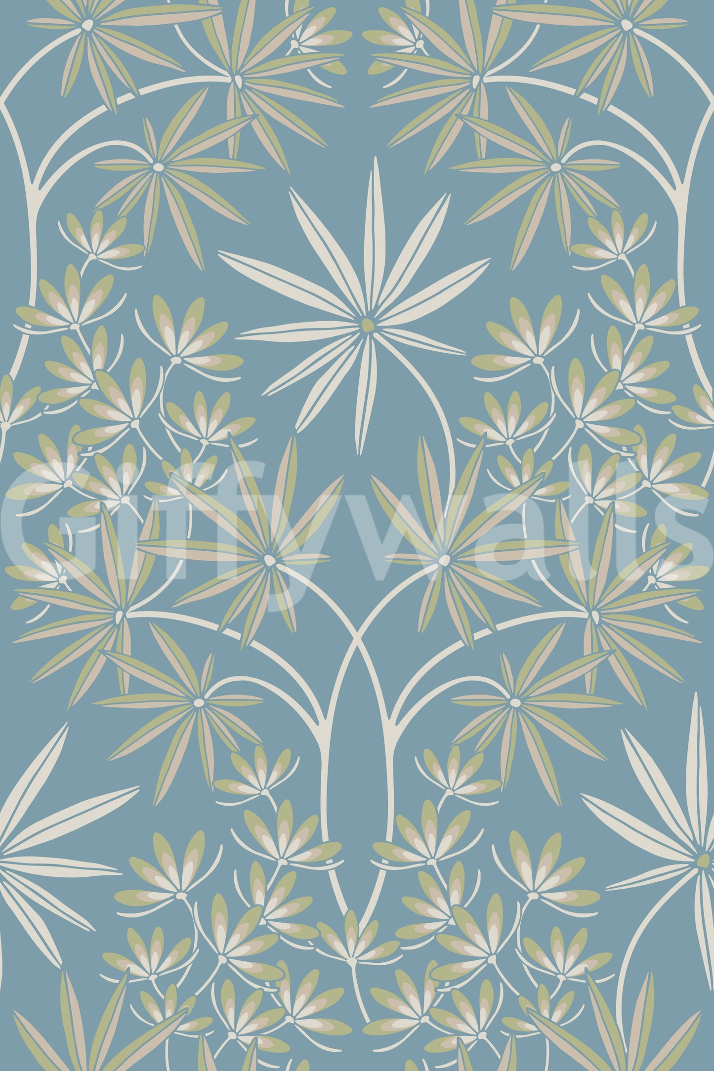 Glamour Floral Damask Cottage Sage Green Light Blue Wallpaper