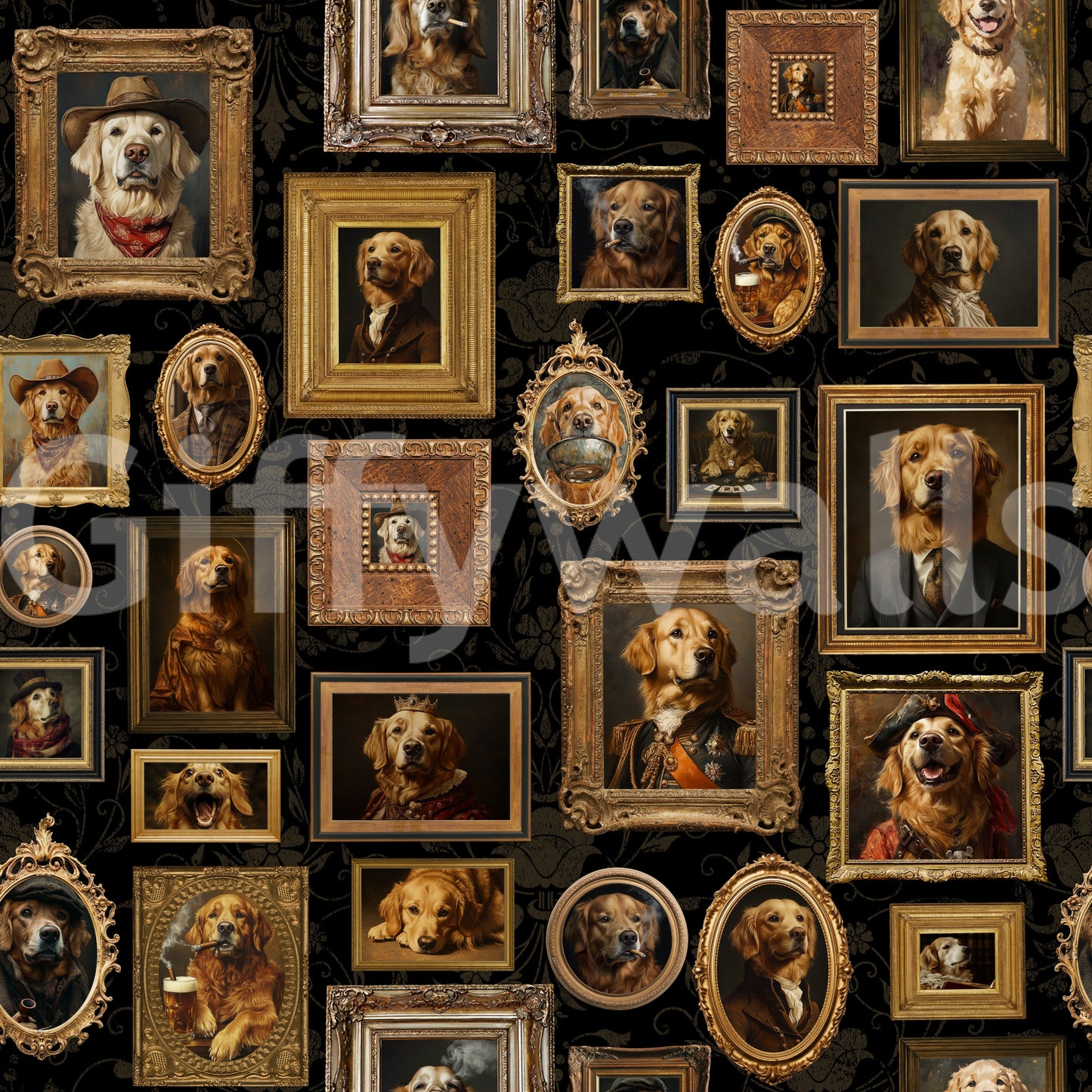 Wallpaper featuring a gallery of distinguished dogs.