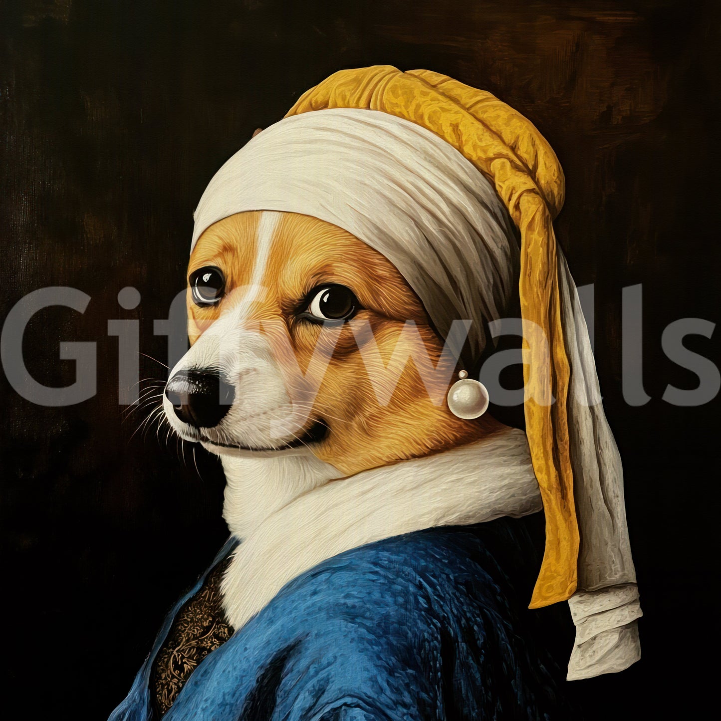 corgi with a pearl earring for walls