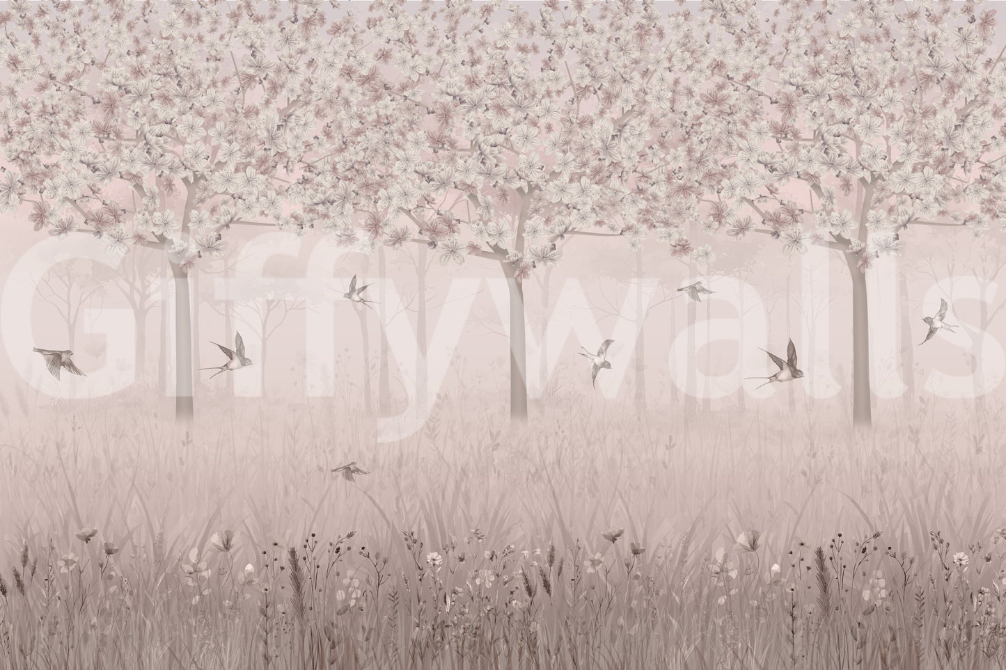 The style is a soft-focus illustration or a painterly design.