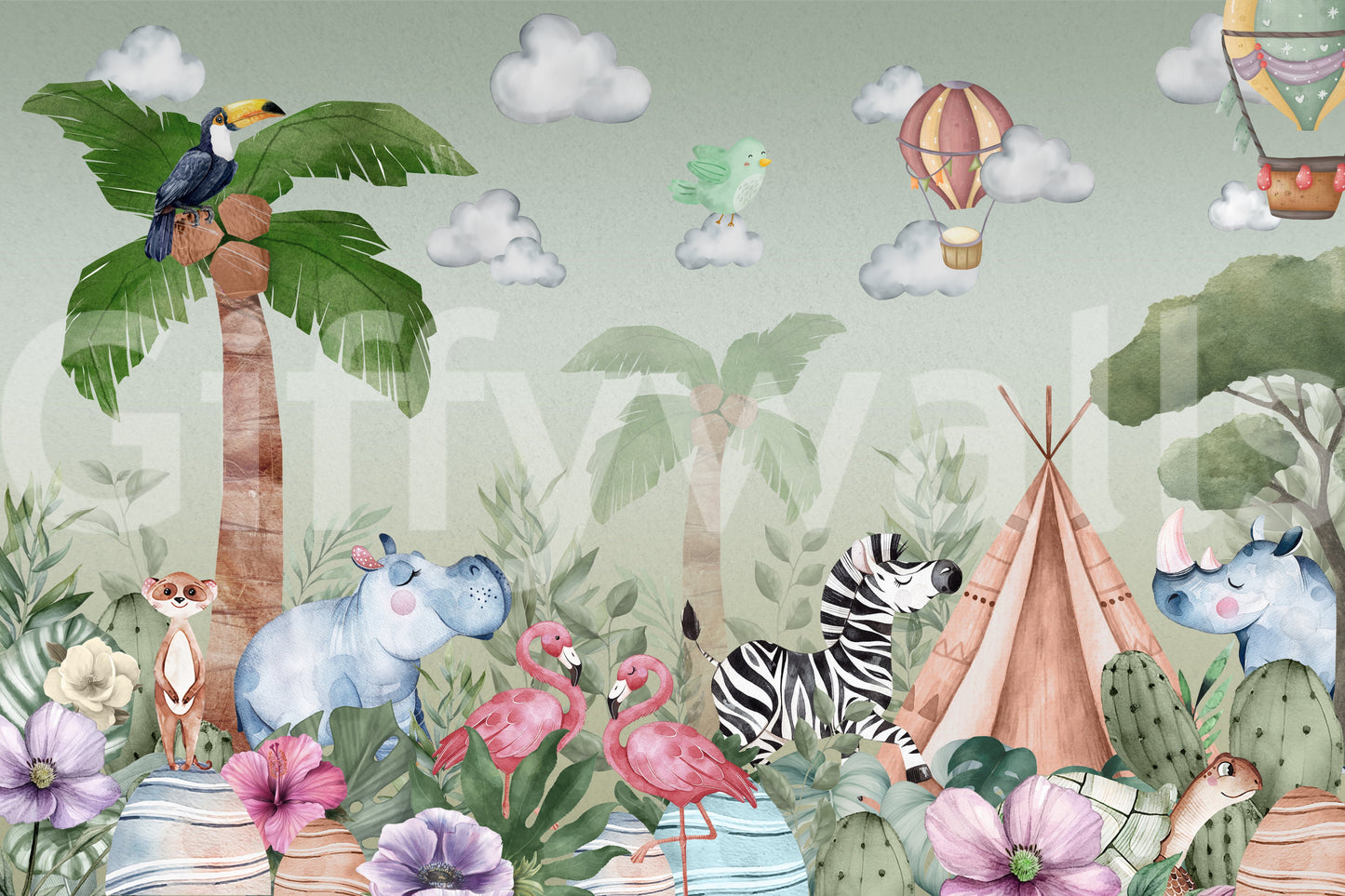 The style is a soft-focus illustration or a painterly design.