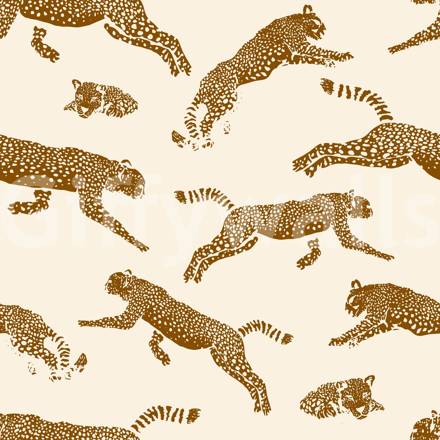 A seamless pattern of leopards on a wall