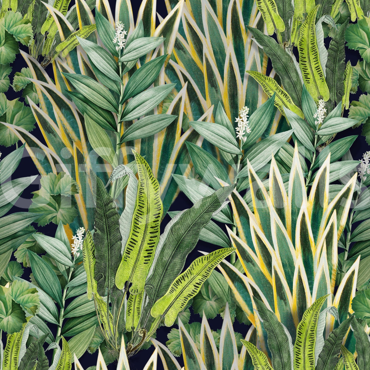 A seamless pattern of tropical plants on a wall