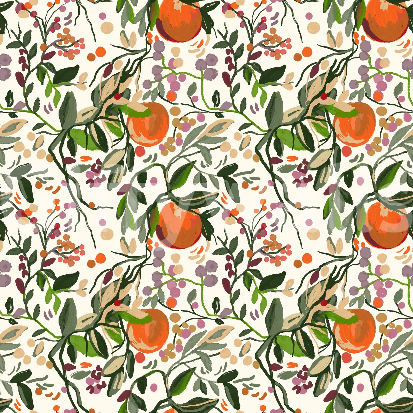 Botanical Orange Motif graceful wallpaper