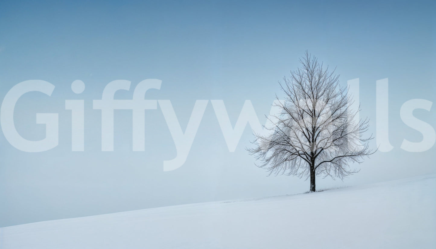 A dining area with the tranquil wall mural as a focal point.