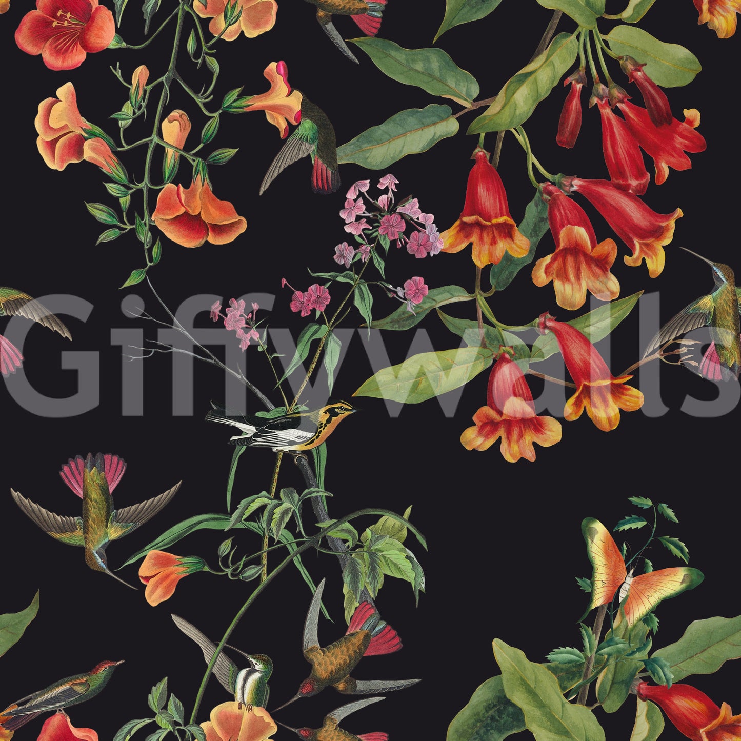 A high-quality dark botanical wall mural for walls.