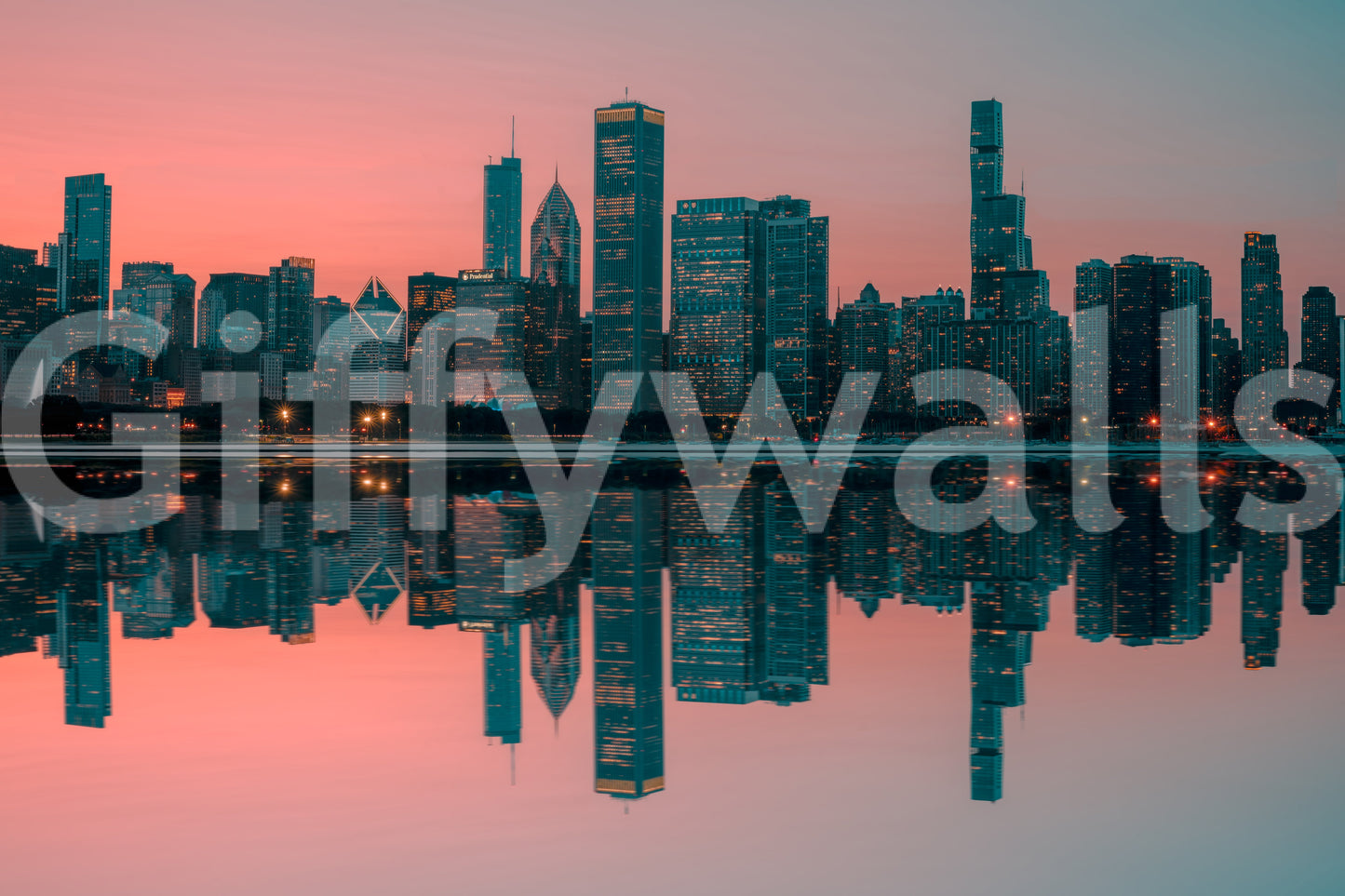 City Lights Reflected Wall Mural -2598150