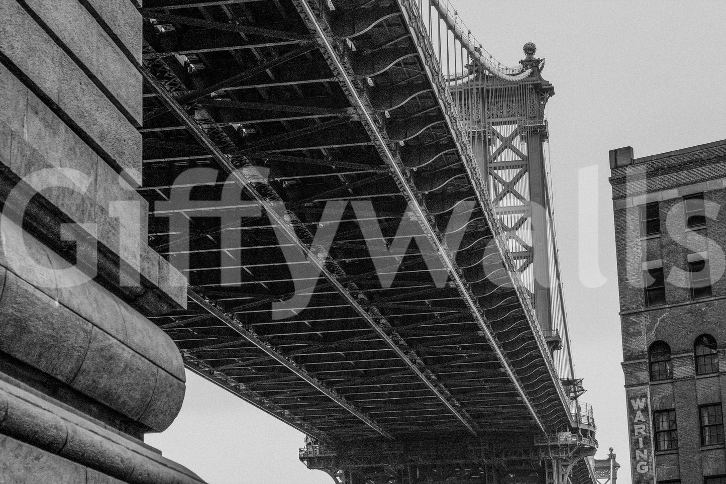 Monochrome Architectural Wall Mural – Urban mural showcasing a black and white bridge for a sophisticated, modern look.