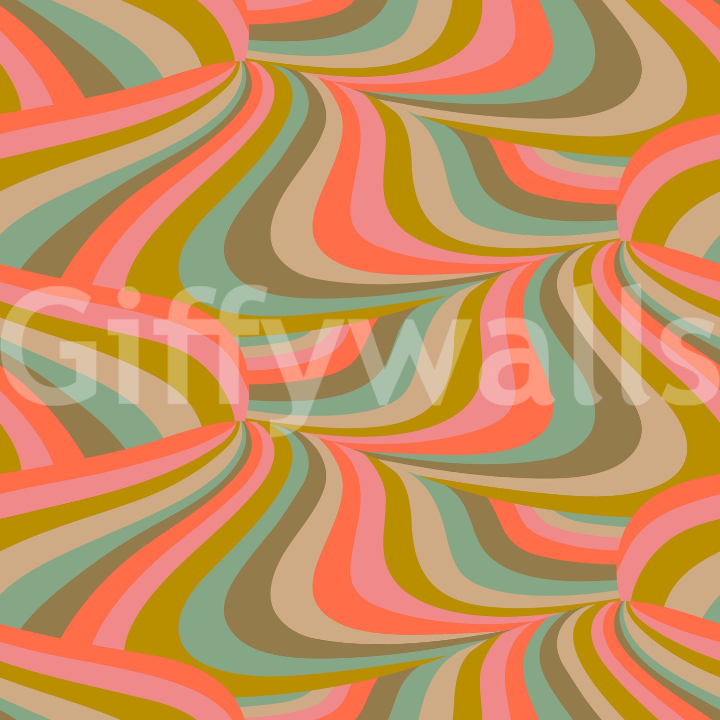 Marble Swirl Groovy Retro Abstract Stripes Colorful Pink Mint Mustard Coral Cream Brown Wallpaper