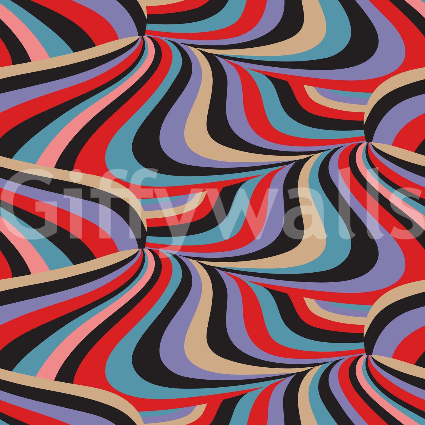 Marble Swirl Groovy Retro Abstract Stripes Colorful Black Purple Red Blue Cream Pink Wallpaper