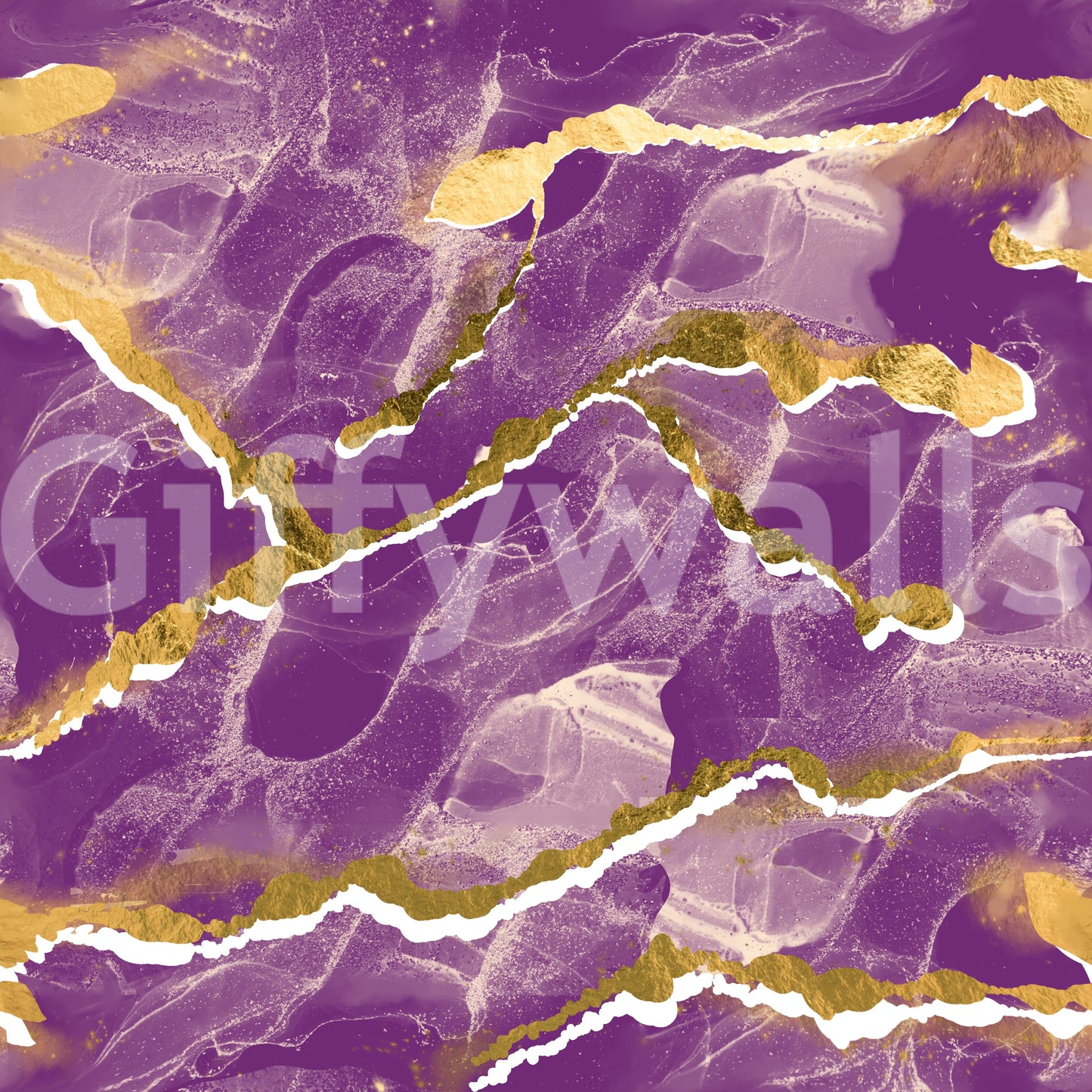 Golden Veins Cosmic Violet Marble - Modern Luxe Abstract Wall Mural