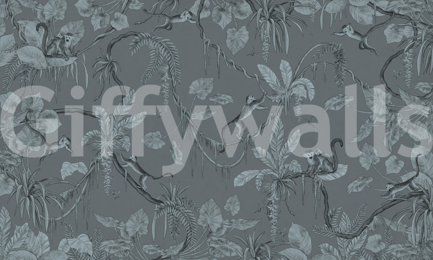 Jungle Sketch - Blue Serenity Wall Mural