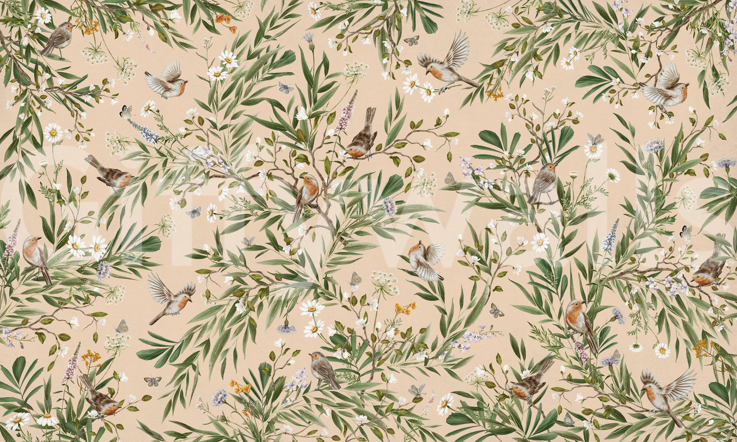 Floral Aviary Wall Mural