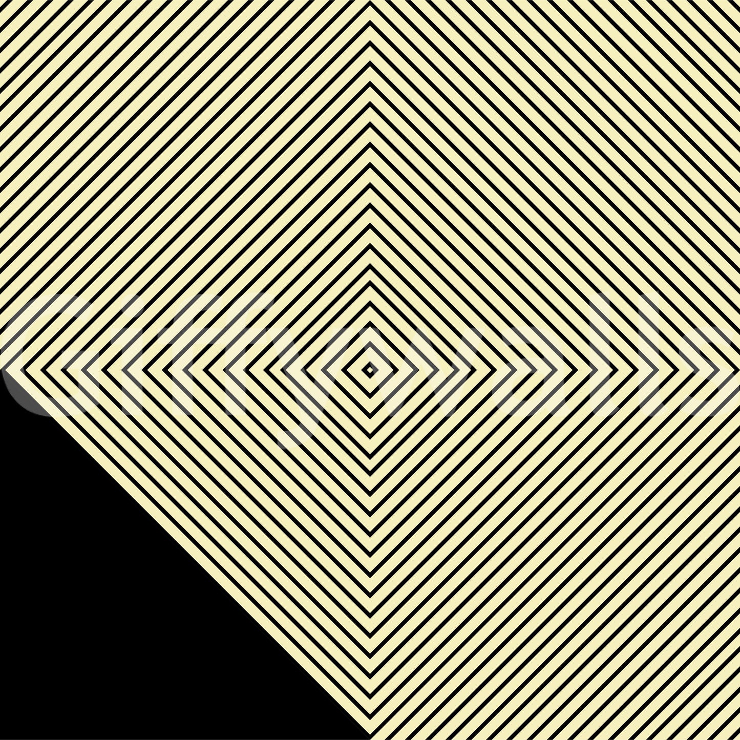 A dramatic diamond peak wallpaper created from layered black diagonal lines against a cream background.