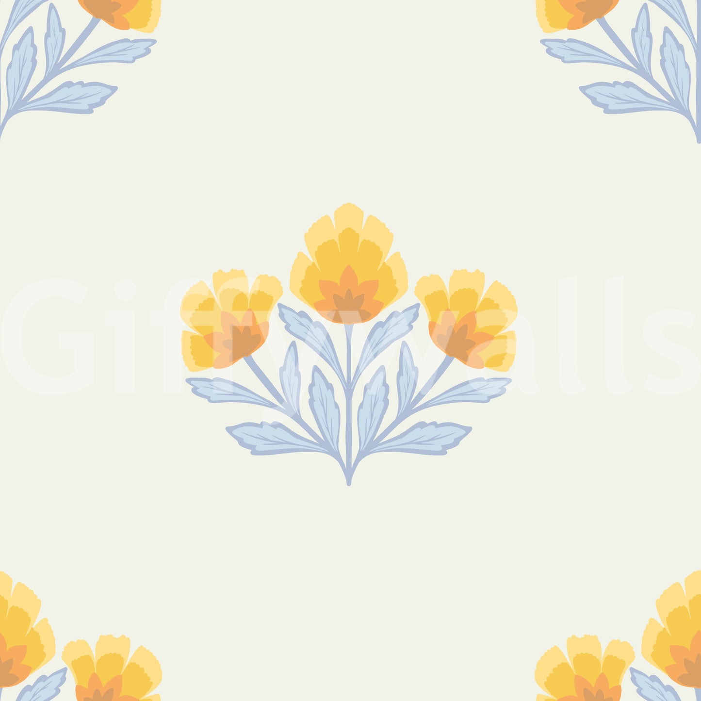 Quiet rhythmic aesthetic of Golden Bloom Repeat mural art.