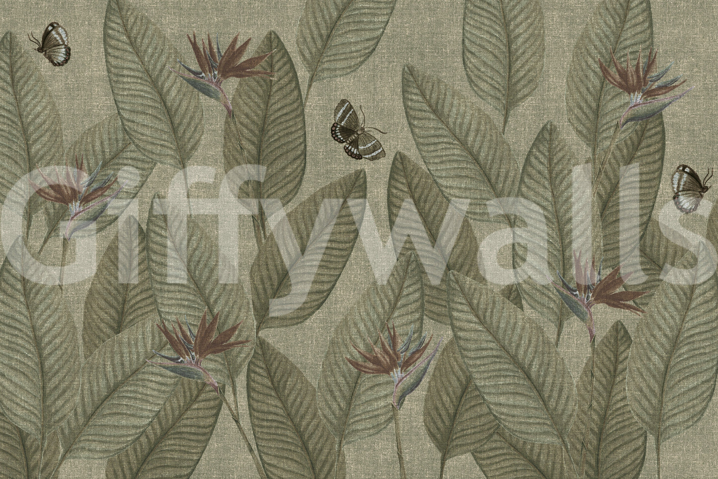 Artistic drawn butterflies on Jungle Life Antique wallpaper.
