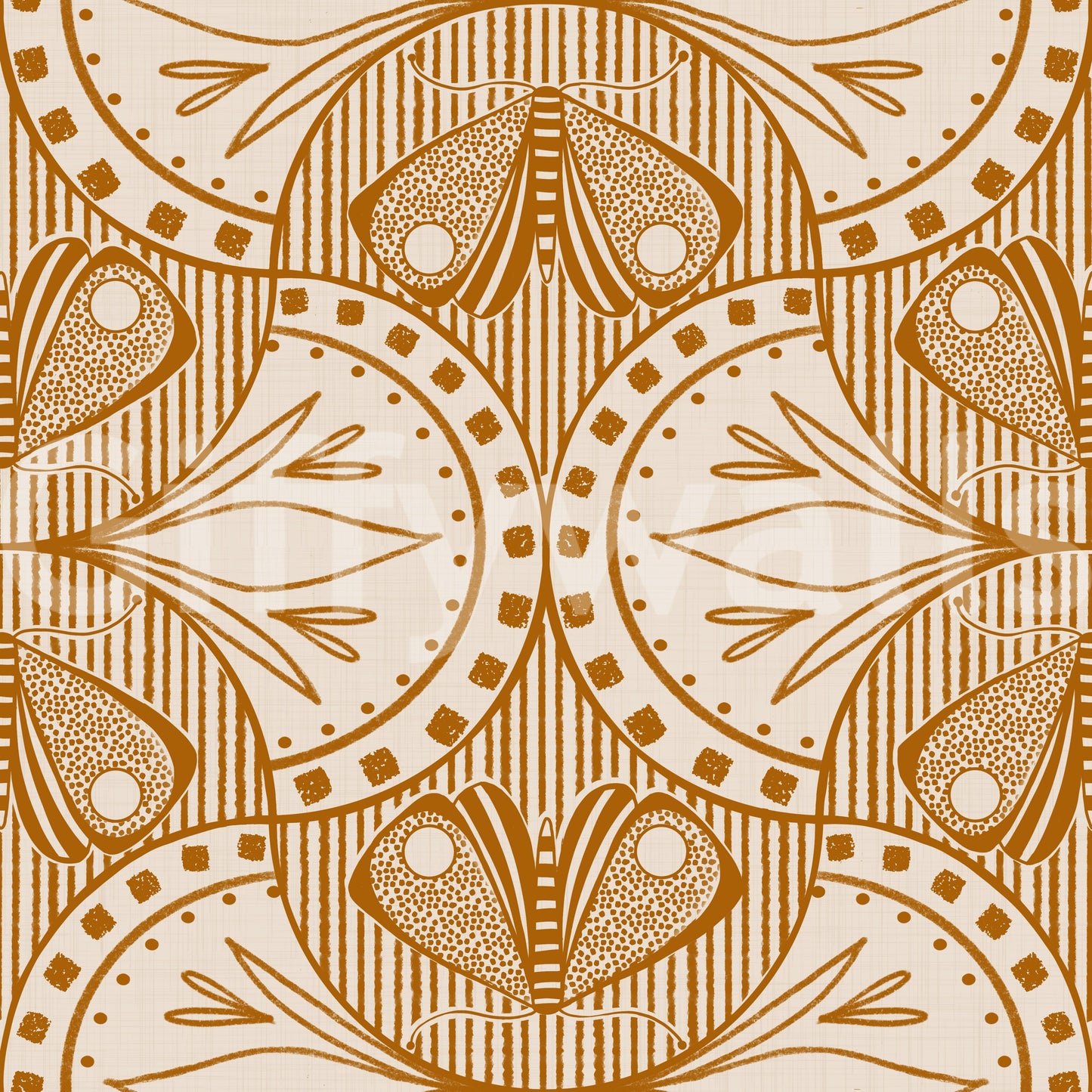 Orange Art Nouveau Butterfly Floral repeating pattern rich colors.