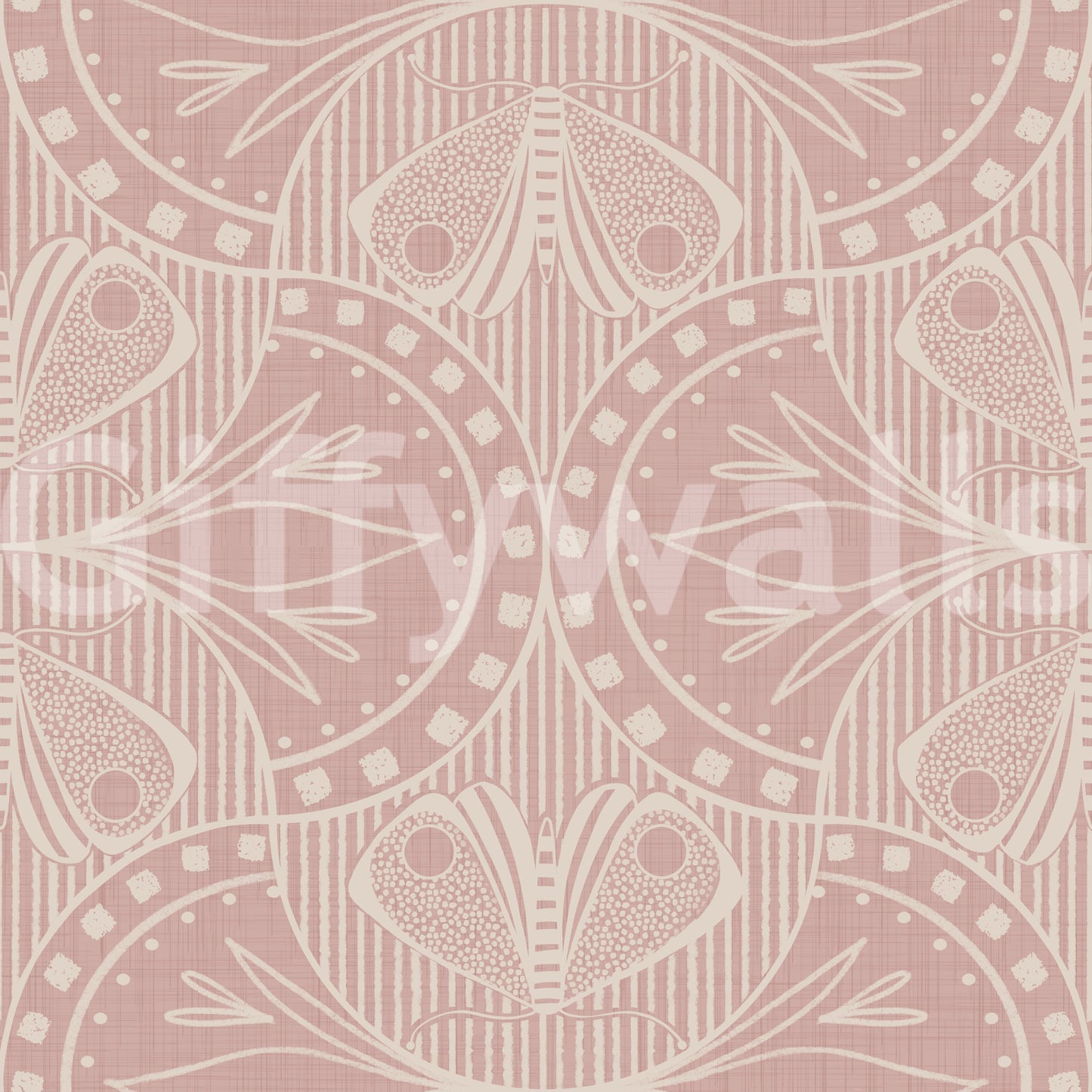 Moth and bloom repeat design Art Nouveau peel and stick wallpaper.